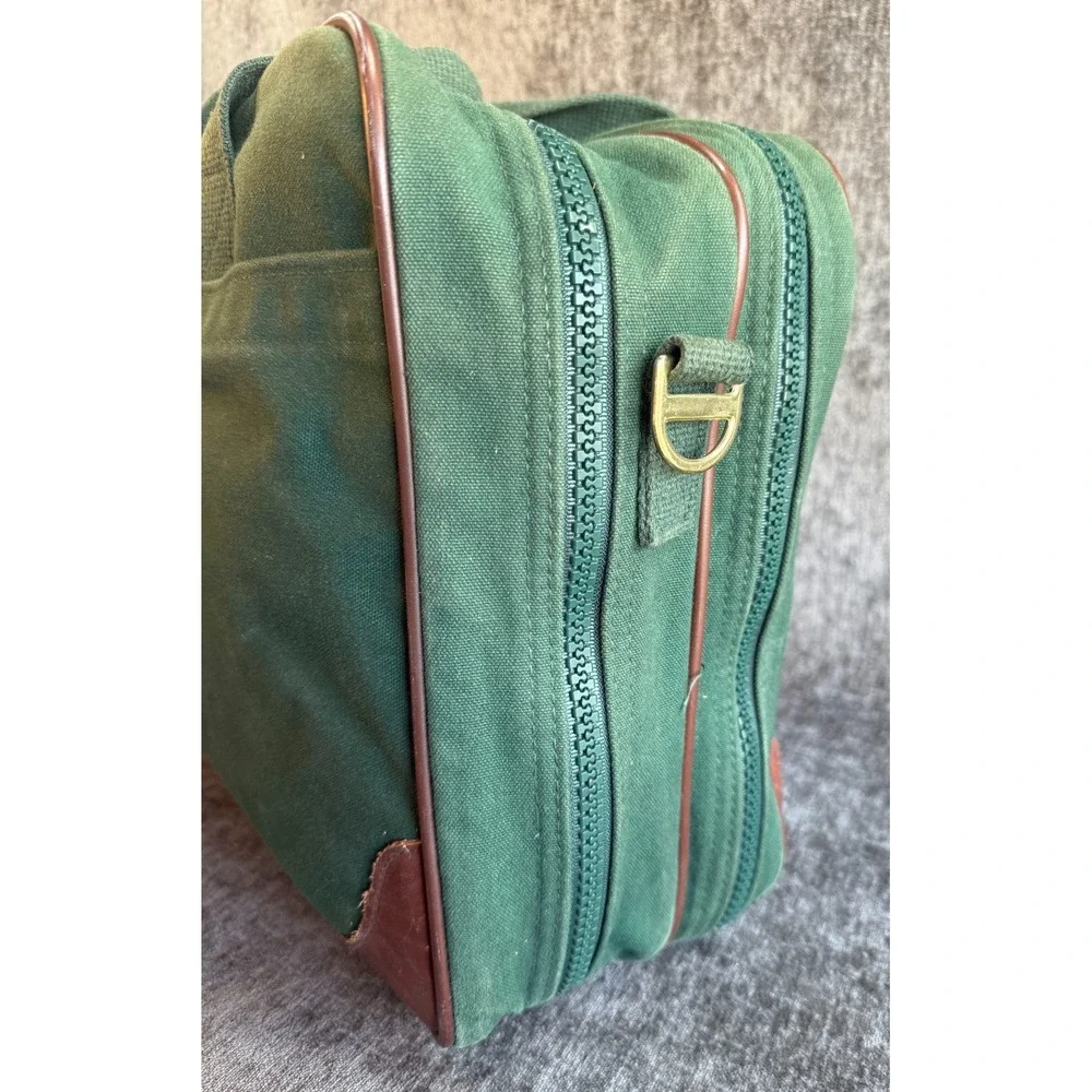 Vintage Lands' End Green Canvas Leather Trim Travel Duffle Bag Luggage Briefcase